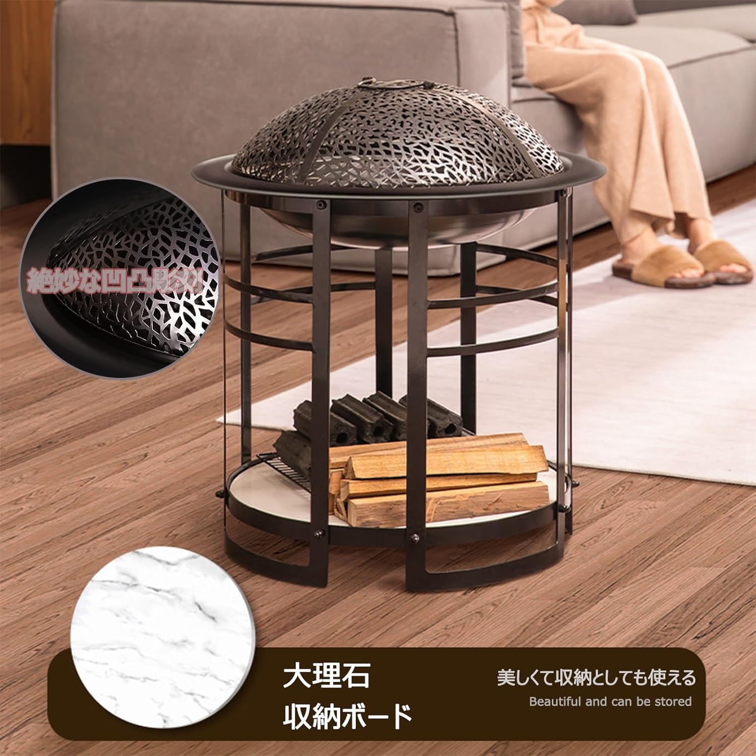 Amazon.co.jp: ファイヤーピット 室内暖房 薪 焚き火台 蓋付き