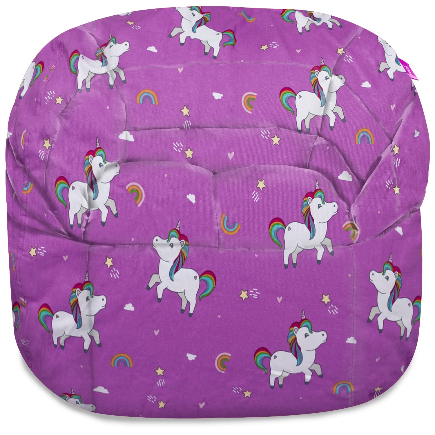 Posh Creations Structured Comfy Bean Bag Chair for Gaming, Reading, and Watching TV, Sonoma Lounge, Canvas - Unicorn and Rainbows on Purple