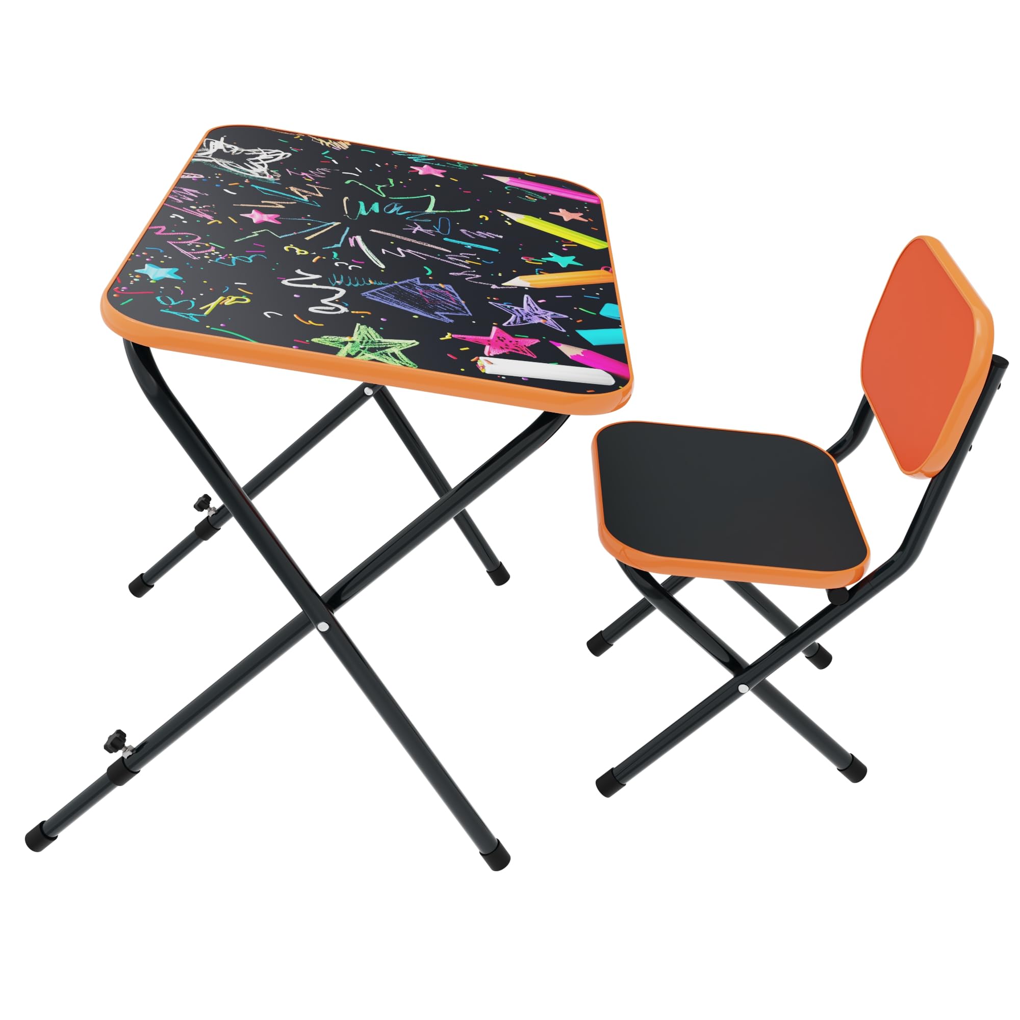 VILHA Table pour enfant avec 2 chaises - Ensemble de sièges évolutifs et pliables - Table de jeu pratique pour les tout-petits - Plateau inclinable - Orange