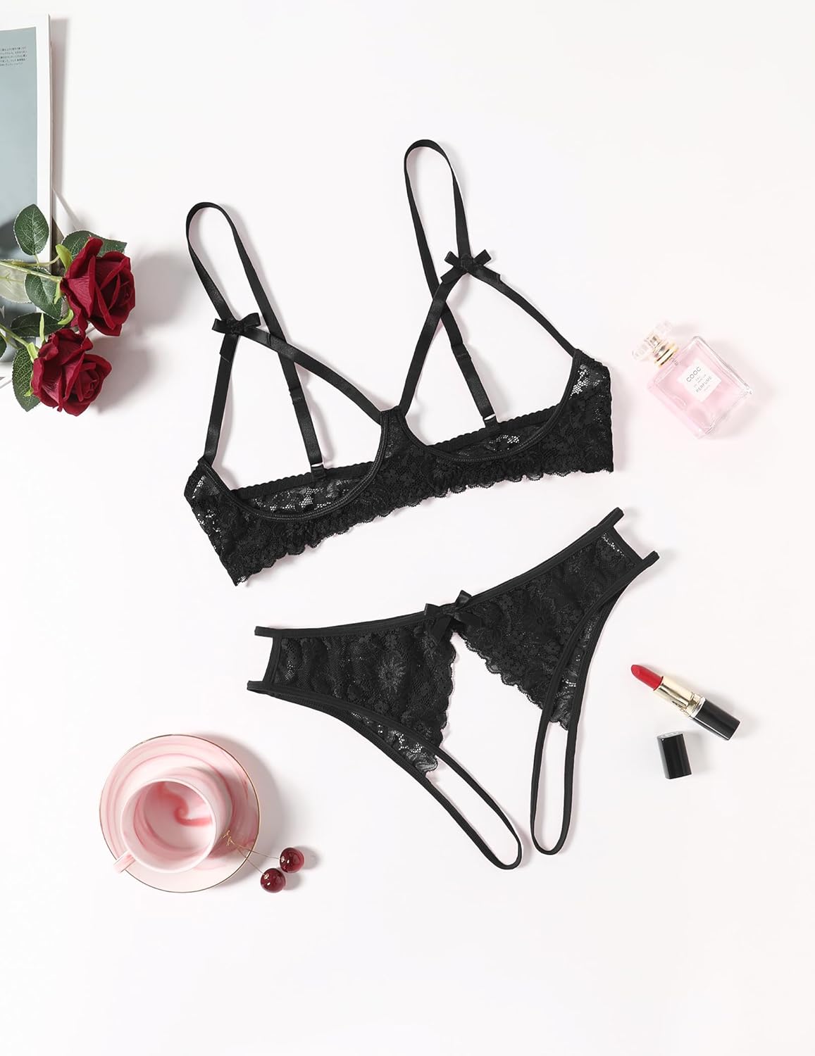 Avidlove Women's Exotic Lingerie Sets Naughty 2 Pieces Bra Panty Set Sexy Cutout Lace Lingerie - Image 3