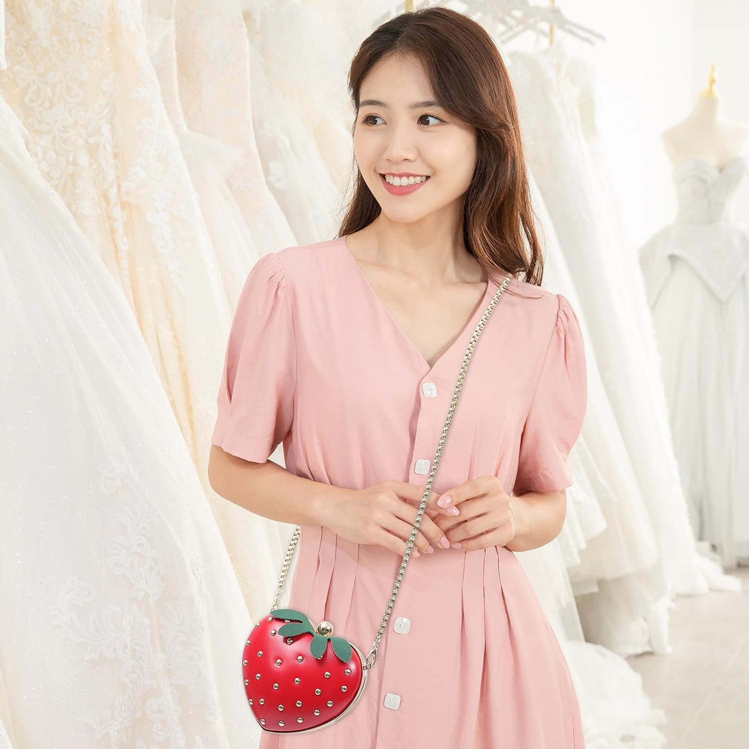 UKCOCO Strawberry Purse Crossbody Bag for Girls Women Fruit Shaped Shoulder Bag Cute Cartoon Coin Purse Small Handbag 5.31X4.72X2.75 Inch