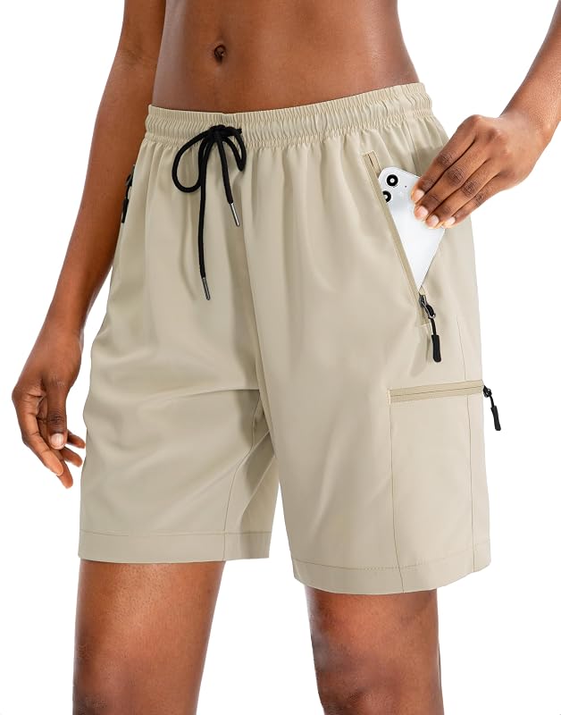 Bermuda cargo feminina SANTINY com 4 bolsos com zíper, cintura elástica e cordão