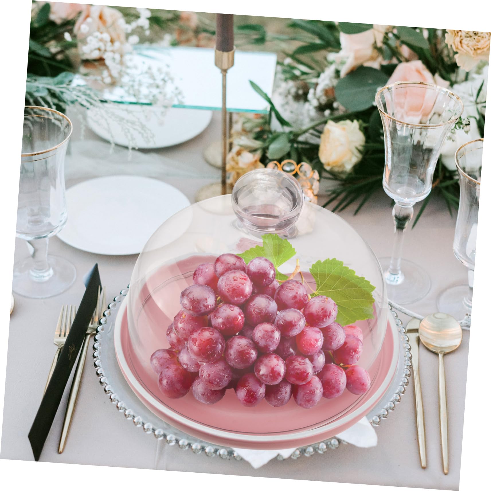 Keramik Desserttablett mit Glasdeckel, 1 Satz Rosa für Kuchen und Brot