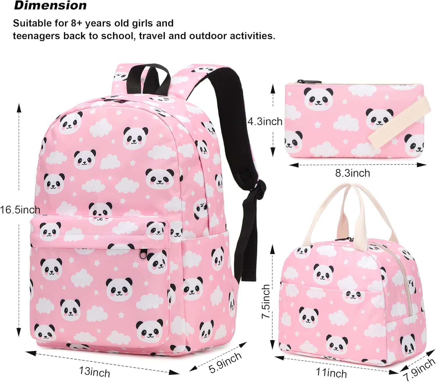 Girls School Backpack, 3 in 1 Set Kids Teens School Bag Bookbag with Lunch Bag Pencil Case - Image 4