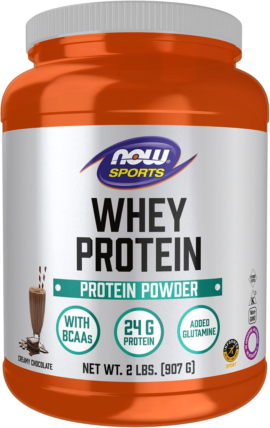 NOW Sports Nutrition, Whey Protein, 24 G With BCAAs, Creamy Chocolate Powder, 2-Pound