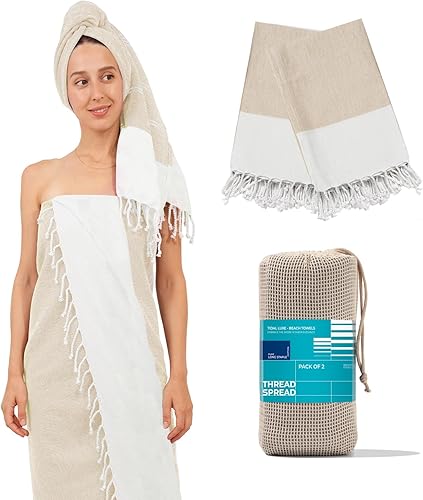 Vista 83 de THREAD SPREAD Paquete de 2 toallas de playa de algodón turco, 39 x 71 pulgadas, de secado rápido, sin arena, para adultos, de gran tamaño, ligeras