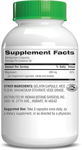 Miniatura 7 de Botanic Choice Triple ventaja de magnesio - Suplemento complejo de citrato de aspartato de magnesio y lactato para la salud nerviosa, digestiva,