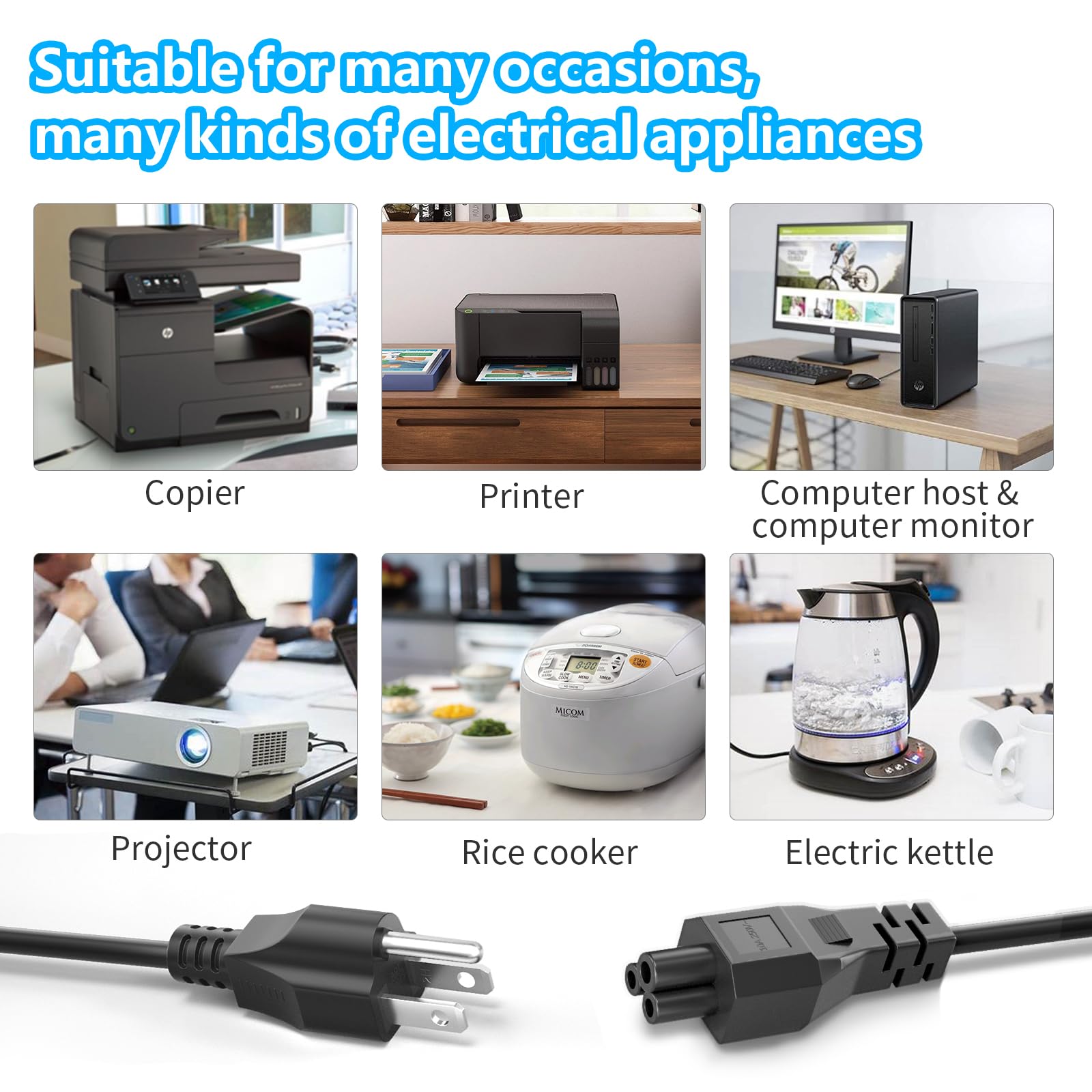 Amazon.co.jp: 長さ10フィート (3m) テレビ電源コード 交換用 7A 125V