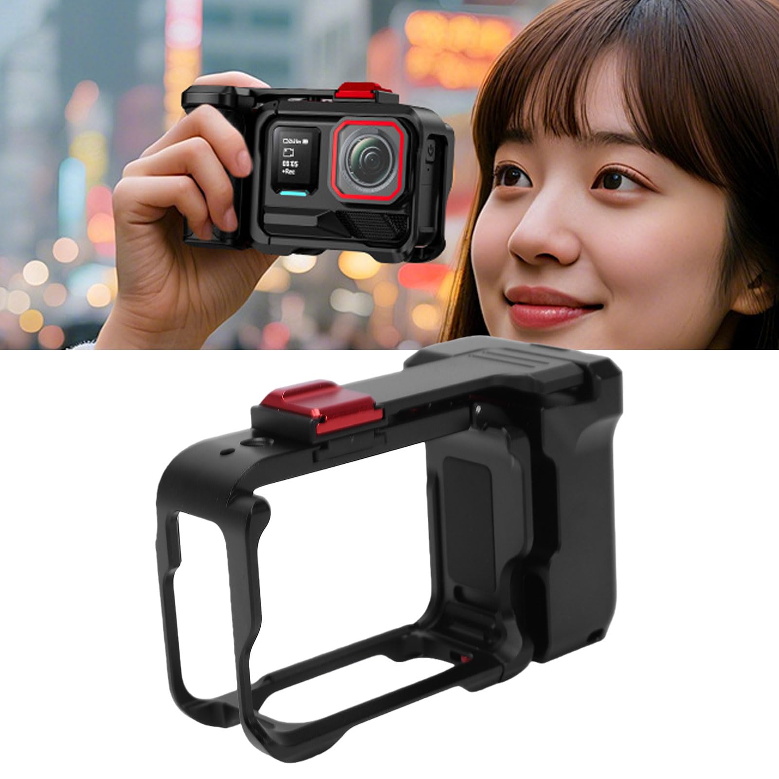 Generic Kit Impugnatura per Action Camera con Impugnatura in Silicone Antiscivolo e Gabbia in Alluminio per Ace Pro 1 2 per Riprese di Strada