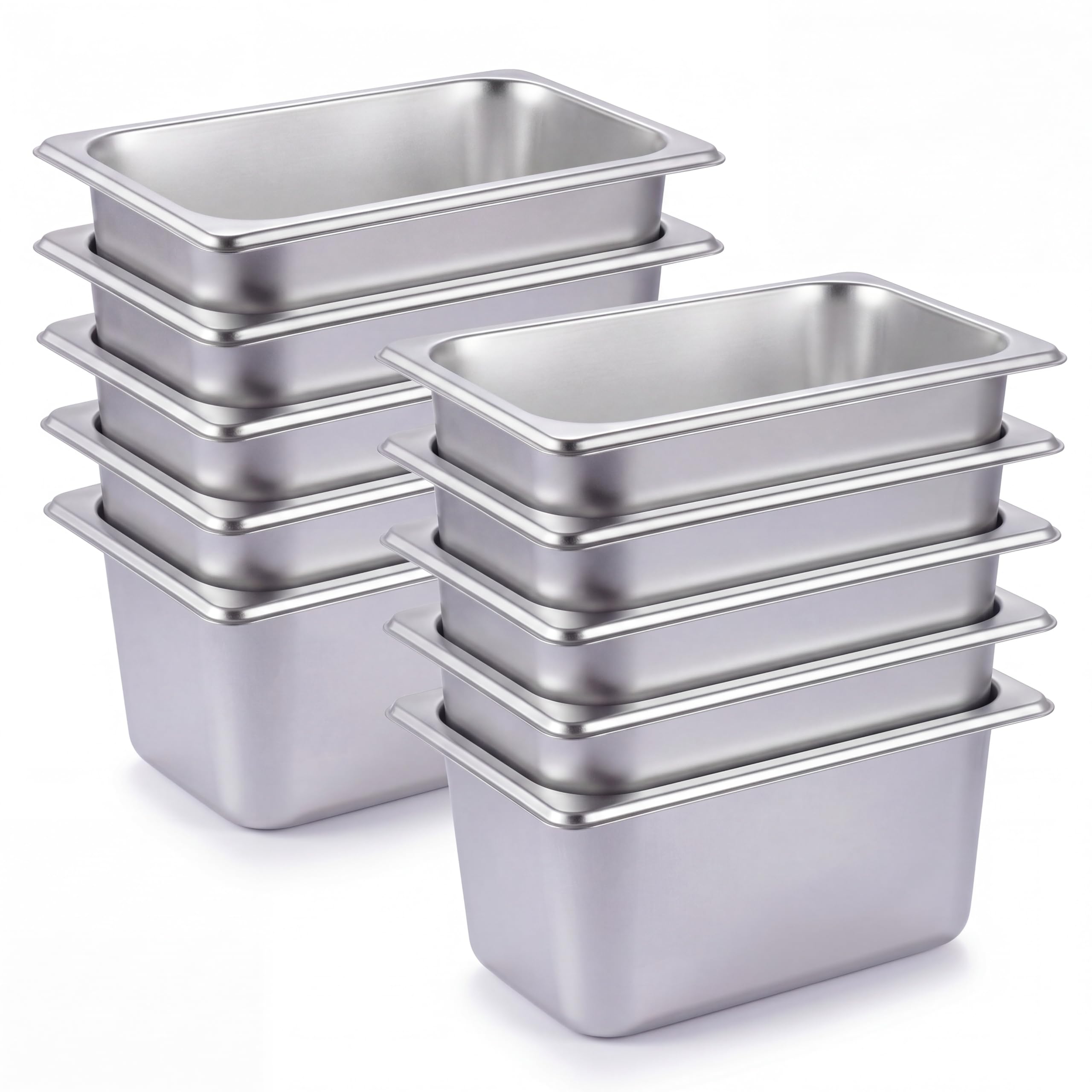 Thenshop Confezione da 10 padelle per hotel, in acciaio inox, impilabili, per catering, catering, cottura a vapore, per hotel, ristoranti, buffet, feste (26 x 16 x 15 cm)