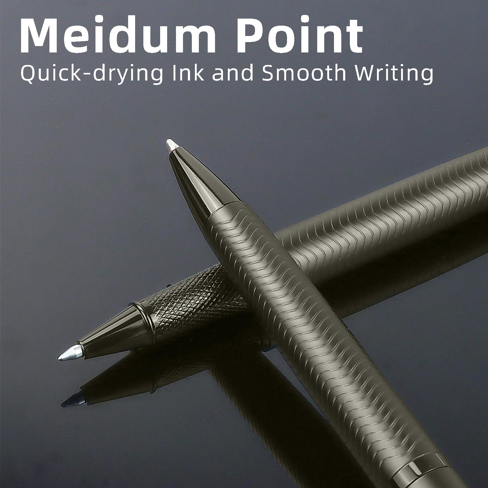 YUNCHUN 2PCS Ballpoint and Rollerball Pen Set, Liquid Black Ink Pen with Extra Refills, Medium Tip Metal Ball Pens - Image 3