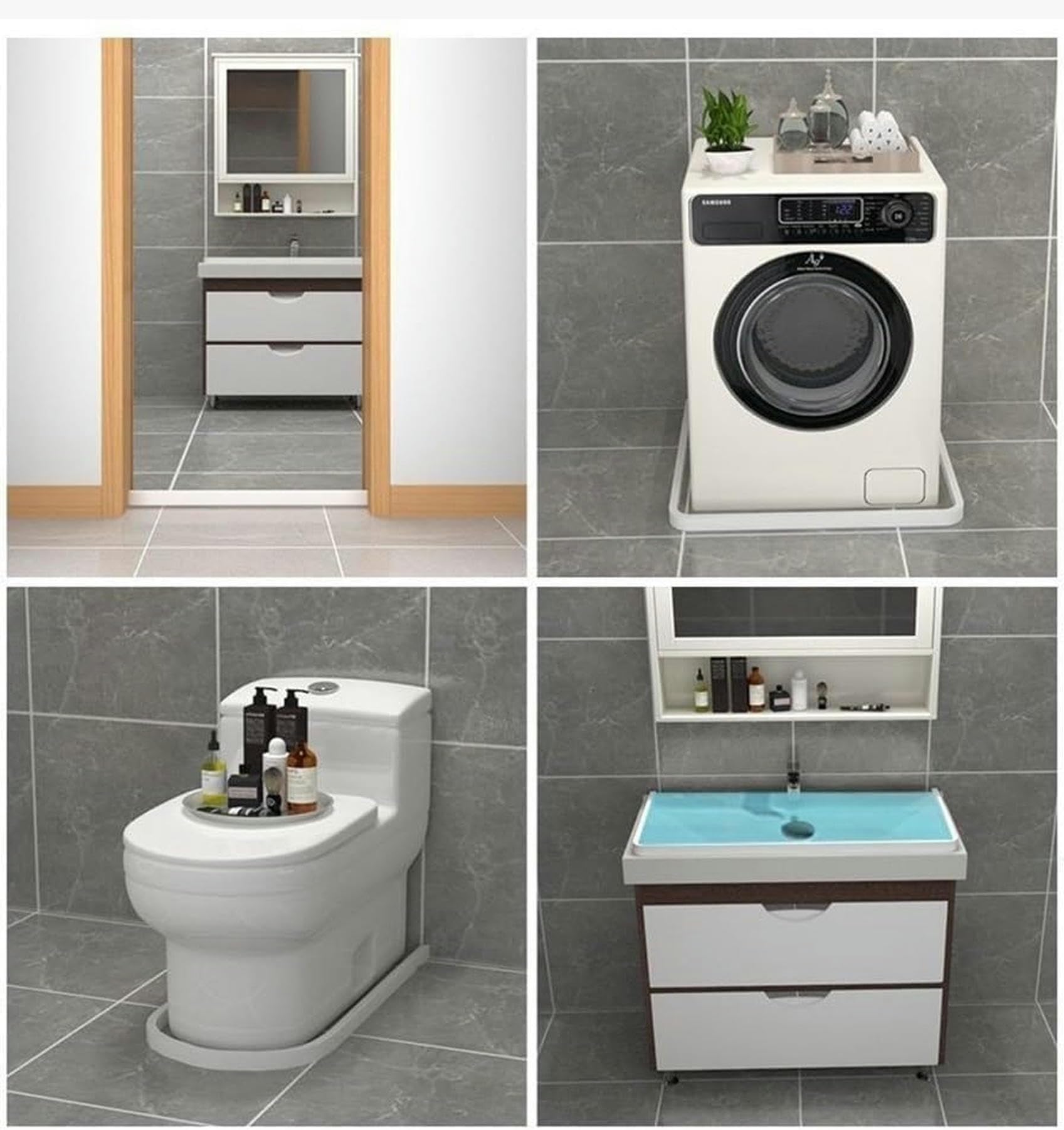 Water Dam - Tira de sellado de silicona para alféizar de ducha plegable para separación seca y húmeda para bloquear el agua