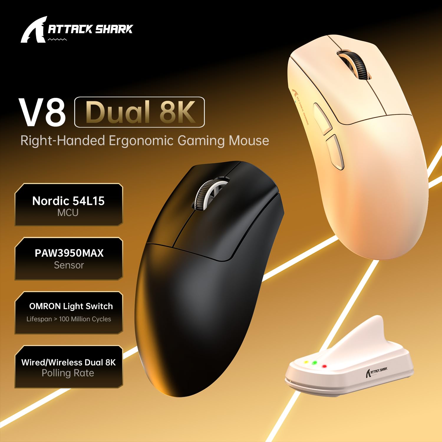 Amazon.com: ATTACK SHARK V8 Wireless Gaming Mouse, 59g Lightweight