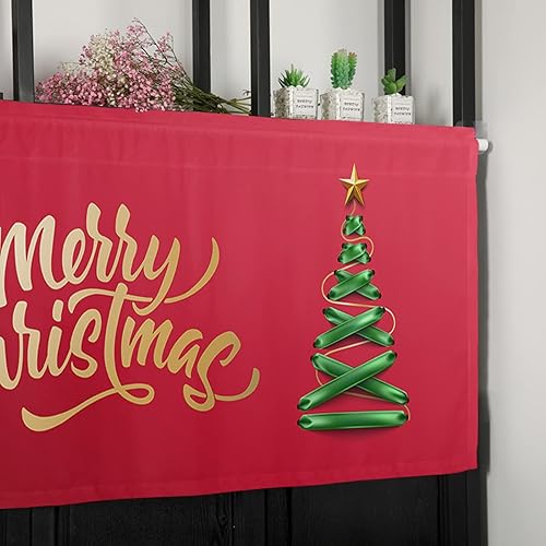 Miniatura 8 de Vandarllin Cortinas de cocina con diseño de Feliz Navidad para ventanas, árbol de Navidad, bolsillo para barra, tratamiento de ventana para cocina,