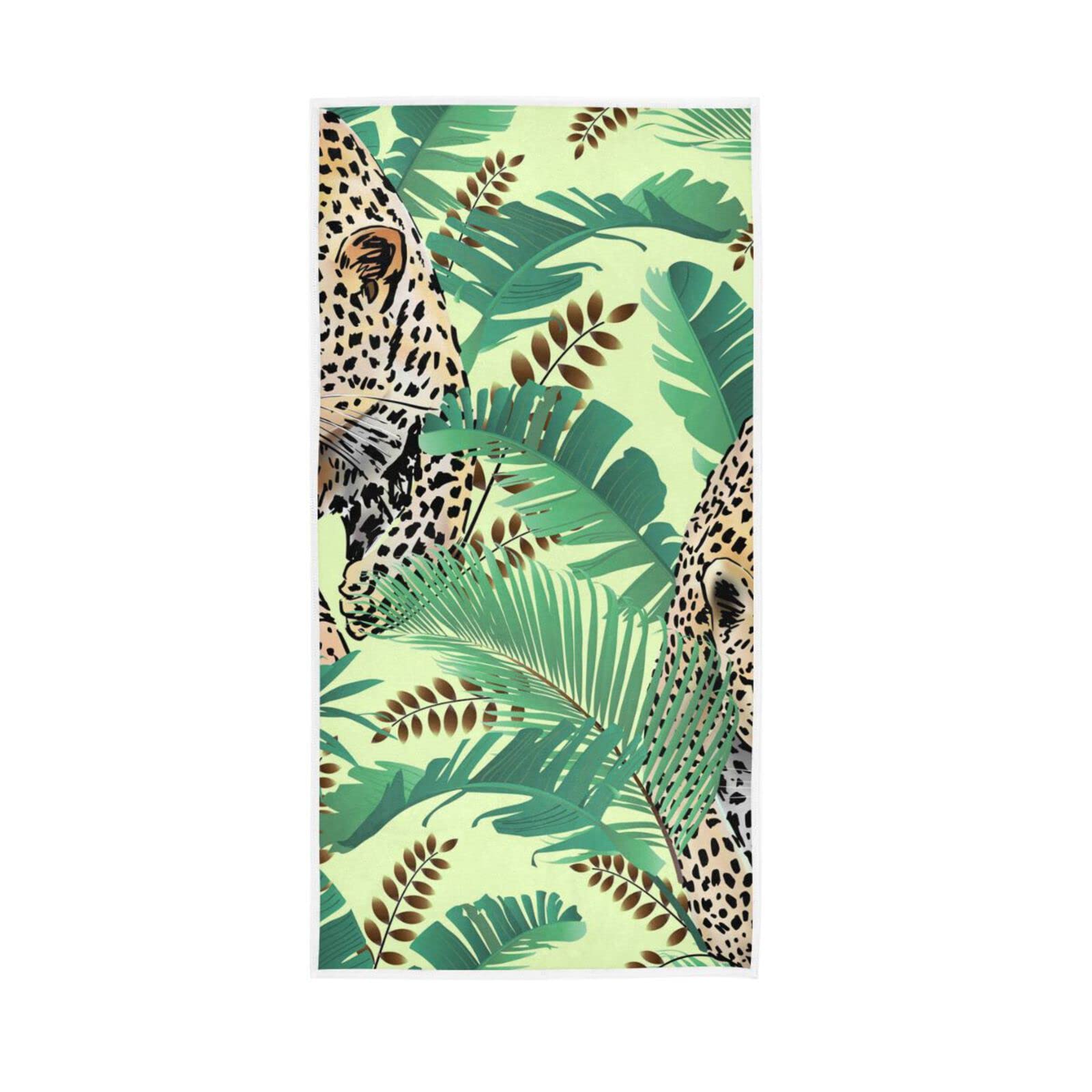 LSRCPD Hand Towels Palm Leaves Leopard Print Decor Fingertip Soft Face Towel Absorbent Bathroom Kitchen Towels