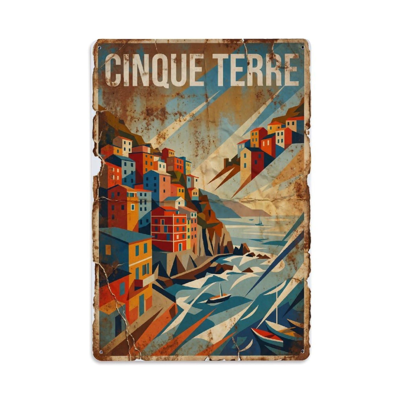 Yrnq 08X12inch Vintage Style Vintage Travel Cinque Terre Italy Charming Metal Tin Sign