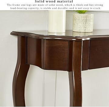Solid Wood Console Table with Drawer, Semi-circle Entryway Table Half-moon Elegant Display Furniture with Cabriole Legs for Living Room, Hallway, Foyer, Corridor, Sofa