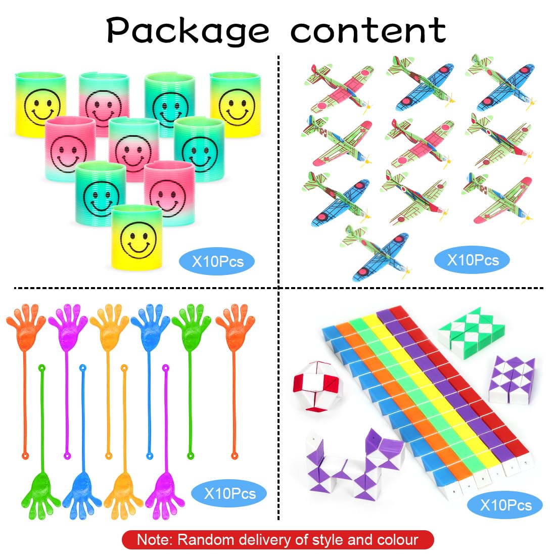 Pinata Compleanno Bambino, 40 Pcs Gadget Compleanno Giocattoli, Regalini Festa Compleanno Bambini, set Regalini Fine festa Compleanno, Gadget Bambini Arcobaleno Molla
