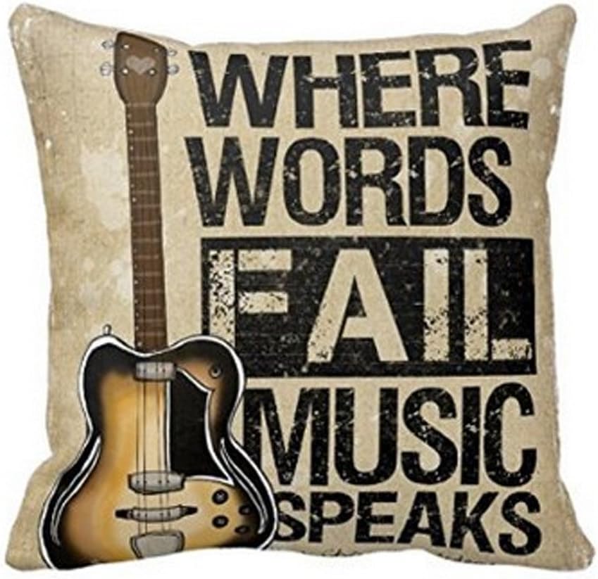 Where Words Fall Music Speaks Quote Throw Pillow Case Vintage Cushion Cover Guitar Pillowcase 18x18 Twin Sides
