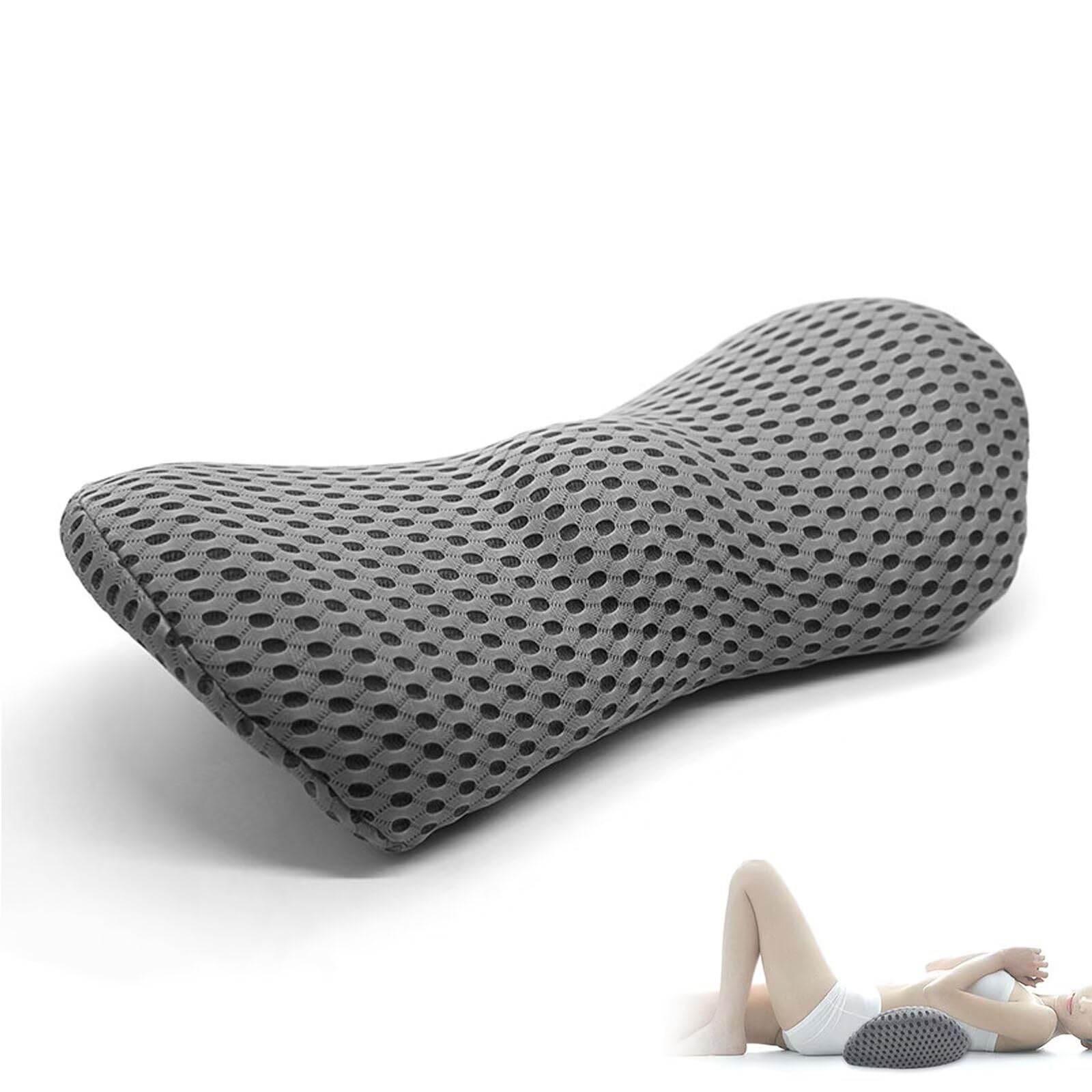 Lendenkissen Orthopädisches - Lendenwirbelkissen aus Memory Foam, Rückenkissen zur Druckentlastung für Bürostuhl, Bett, Stuhl, Auto, Dunkelgrau, 46x23x11cm