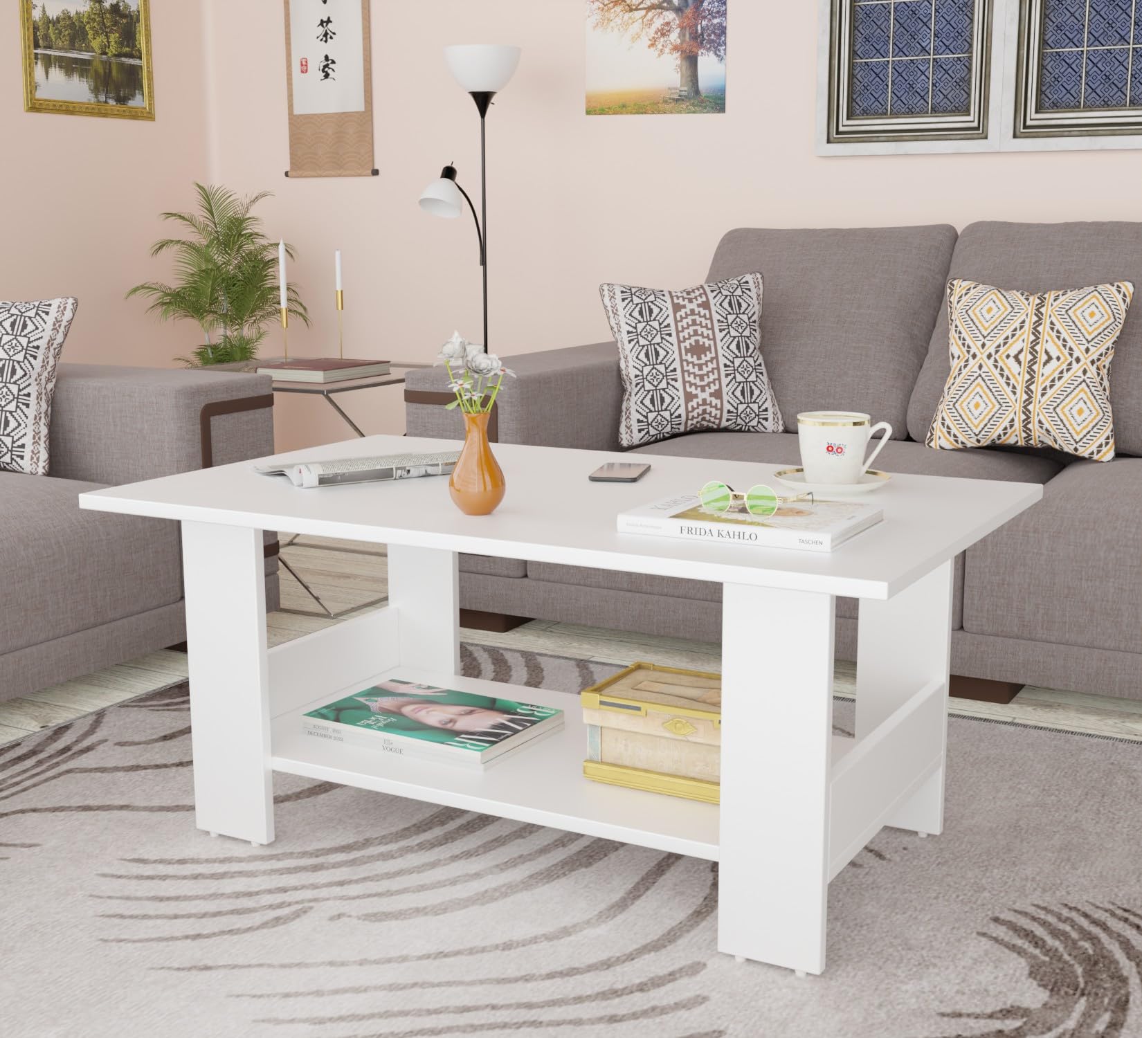 SPYDER CRAFT Peony Multipurpose Engineered Wood Coffee Center Sofa Tea/Teapoy Console Table Engineered Wood Coffee Table (Finish Color - White, DIY(Do-It-Yourself))-image-45