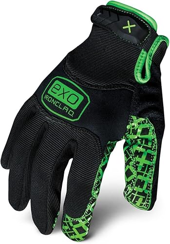 Ironclad EXO EXO2-MGG-03-M, guantes de trabajo, agarre con infusión de silicona, (1 par), color negro y verde