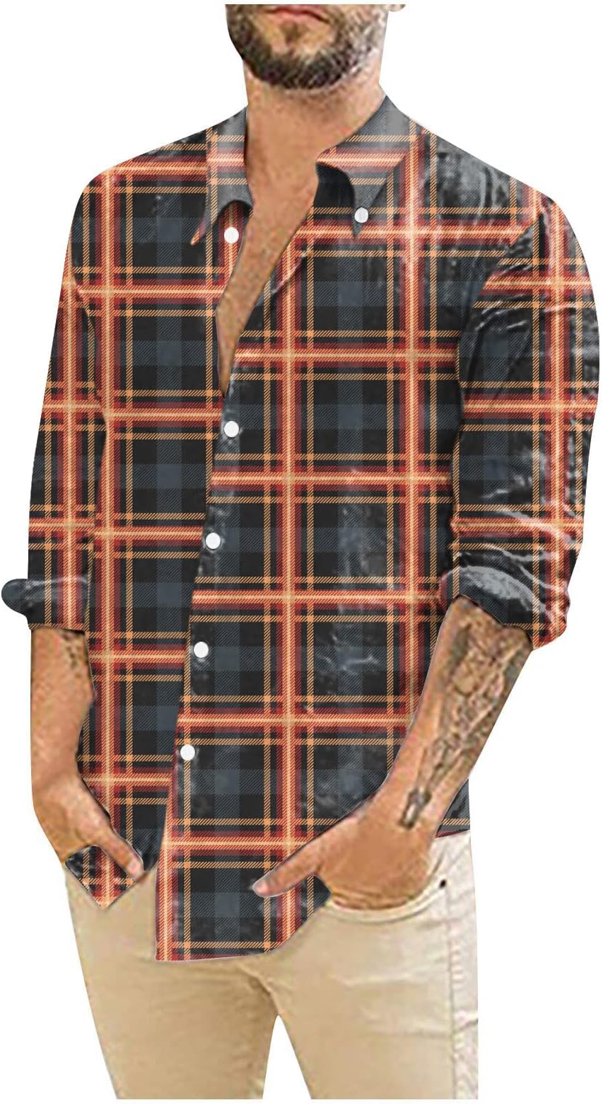 Men's Fashion Plaid Printing Shirt Designer Spring Summer Button Down Blouse Casual Long Sleeve Pullover Tops