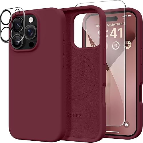 Miniatura 279 de GONEZ Funda de silicona para iPhone 14 Pro Max, compatible con MagSafe, con protector de pantalla + protector de lente de cámara, silicona líquida a