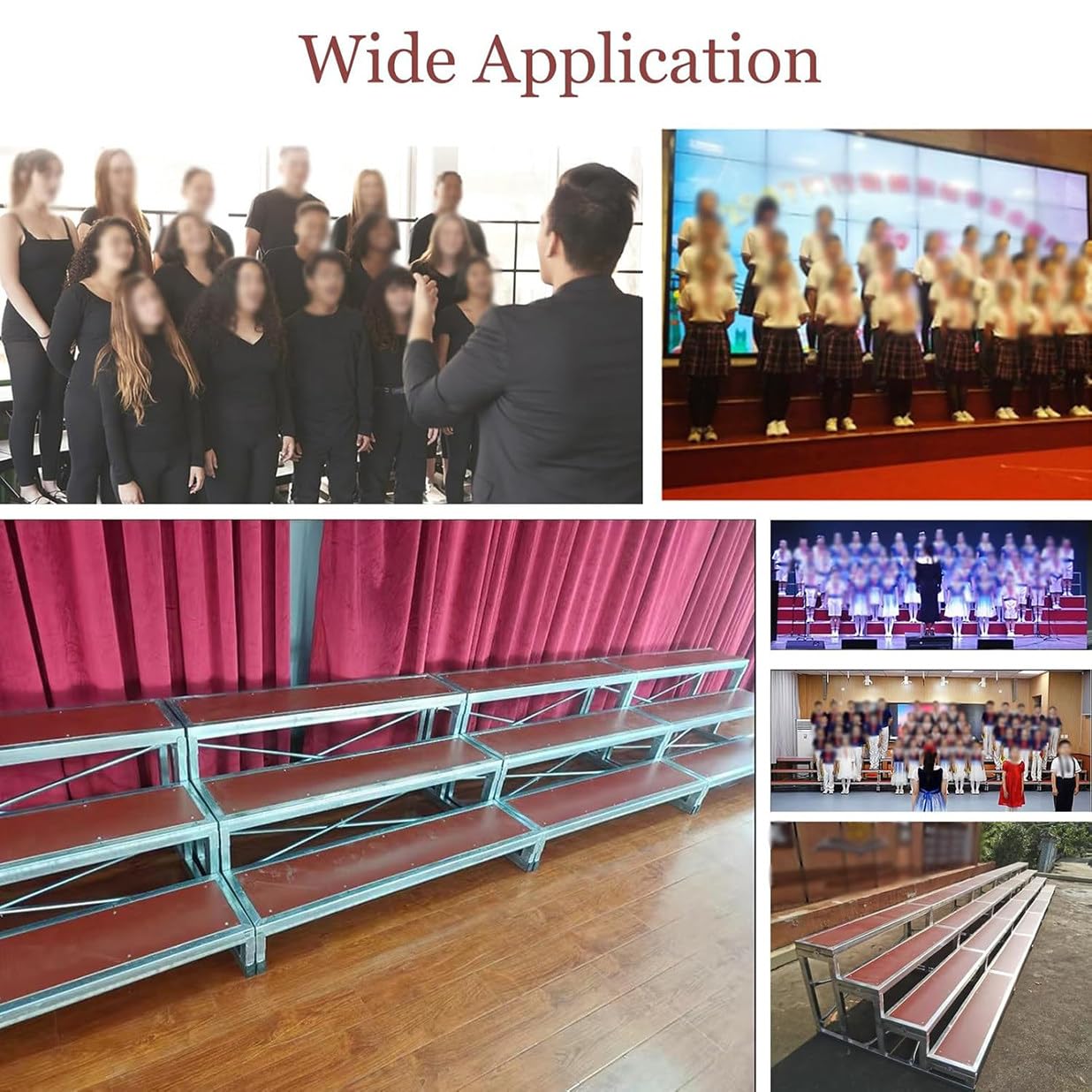 Riser Portatili a 3 Livelli, Piattaforma per Scale in Acciaio per Foto di Gruppo, spettacoli di Chiesa, Scuola e palcoscenici, Superficie Antiscivolo, Design a Pieghe Rapida, Supporta più utenti