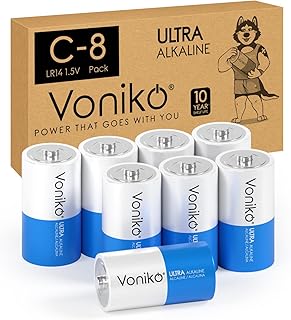 Voniko Ultra Alkaline C Batteries, C Size LR14 Batteries 8 Pack – 10-Year Shelf Life and 6-9 Times The Power as Carbon Batteries, C Cell 1.5 Volt Battery