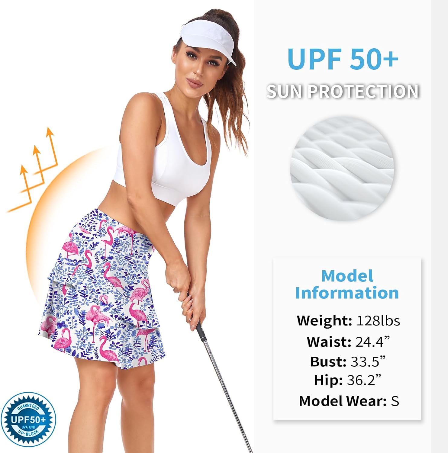 WOWENY Women's Active Skort Athletic Ruffle 17" Pleated Tennis Skirt with Pocket for Ladies Running Golf Workout