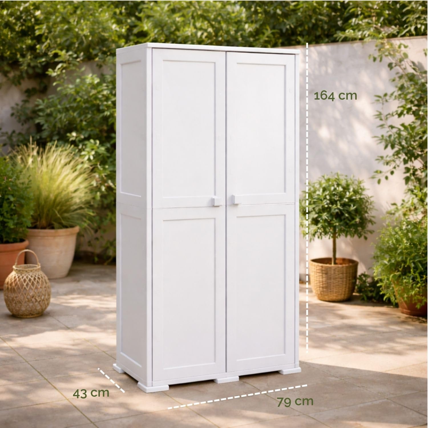 Armadio Alto in Plastica 79x43x164 cm. con 2 Ante e Vano Portascopa – Mobile Contenitore Multiuso Salvaspazio per Organizzazione Casa, Lavanderia e Ripostiglio (Panna)