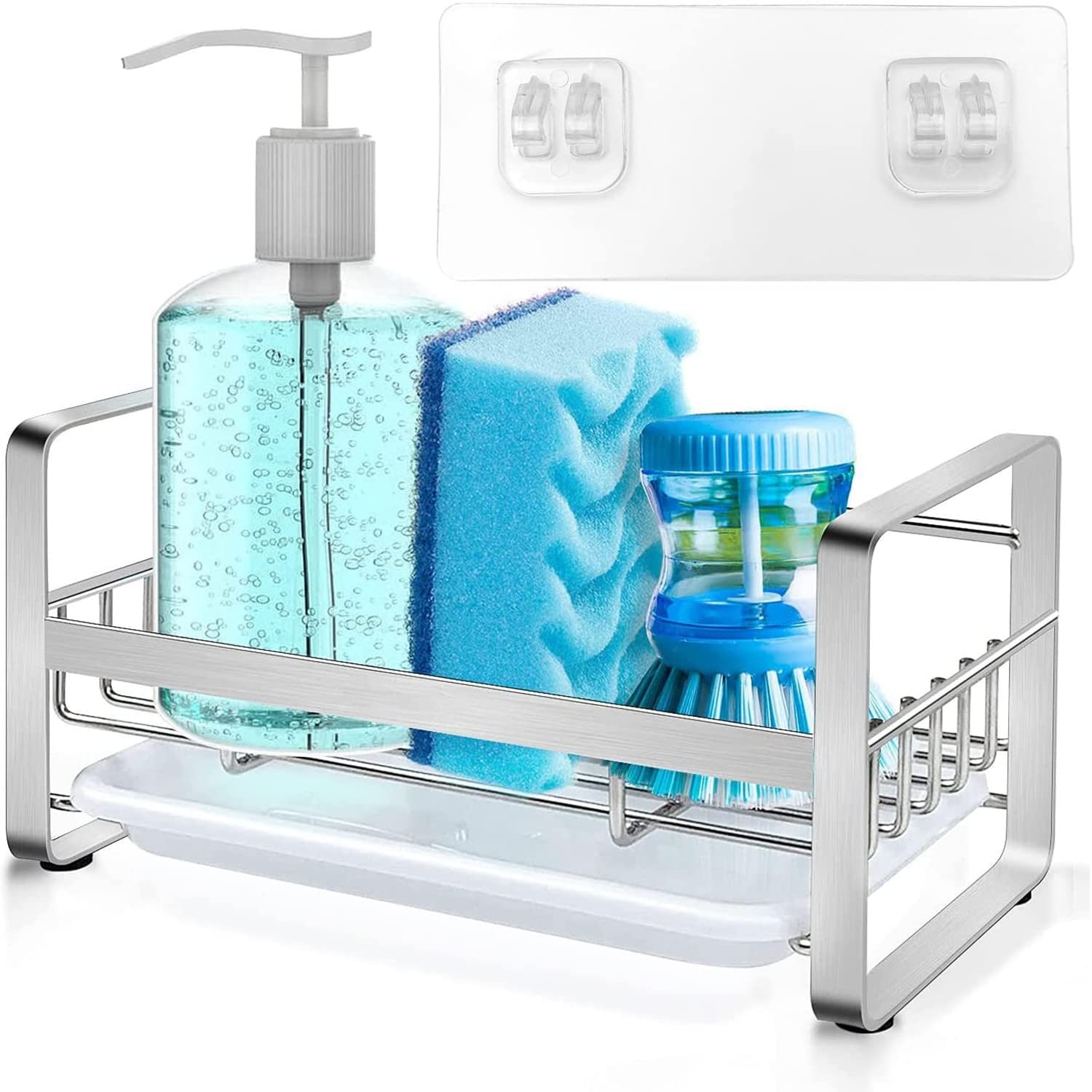 Wuudi Stainless Steel Kitchen Organiser Sink With Removable Drain Tray, Sponge Holder,Tidy Rack Sink Caddy