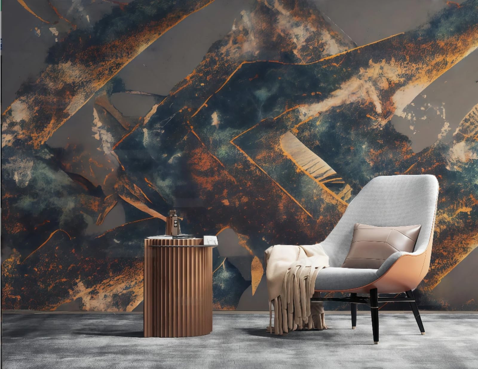 Tapeta sztuka nowoczesna abstrakcyjny pomarańczowy graffiti kolor atrament malarstwo geometryczne telewizor sofa tło tapeta ścienna salon restauracja kawiarnia, 3D, 430 x 300 cm