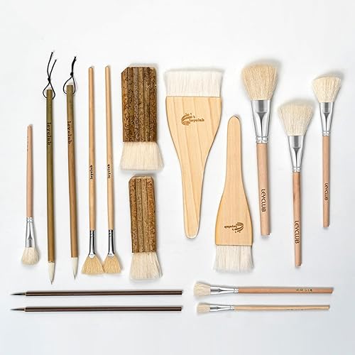 LEYCLUB Glaze Brushes for Pottery,16 PCS Painting Ceramic Brush Set, Different Shape Wool Soft Bristle for Ceramic Pottery Glazing Creation - 16pcs