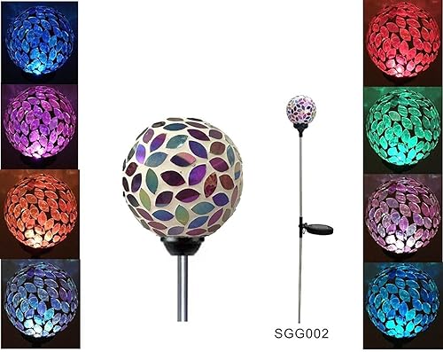 Solar Colorful Flower Petal Ball Lights, Solar Power Multi-Color Color Changing LED Mosaic Glass Ball Decorative Garden Lamp