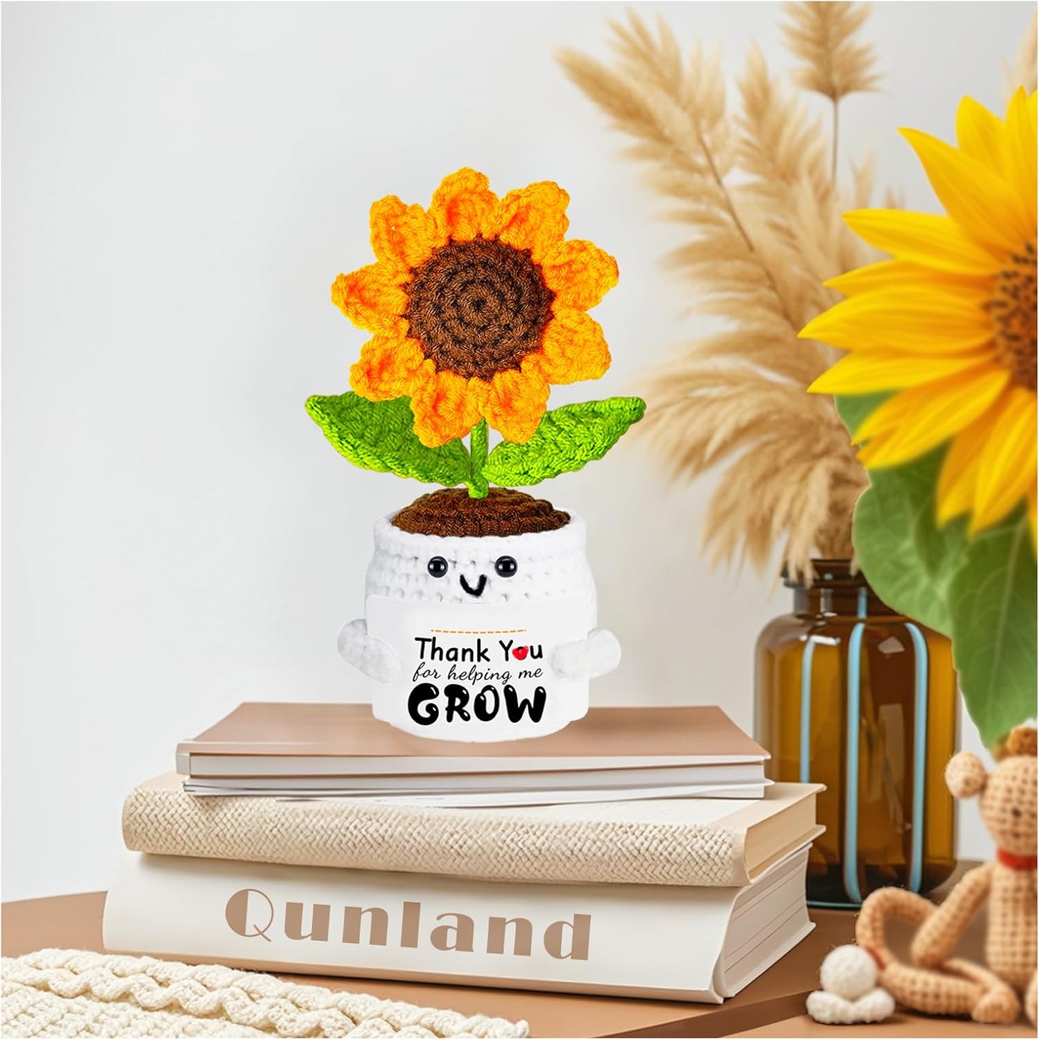 Teacher Appreciation Gifts, Valentines Day Teacher Gifts Handmade Crochet Sunflower Doll, Personalized Birthday Thank You Gift for Teachers Mentor Coworker Boss Valentine's Easter Retirement Gift - Image 8