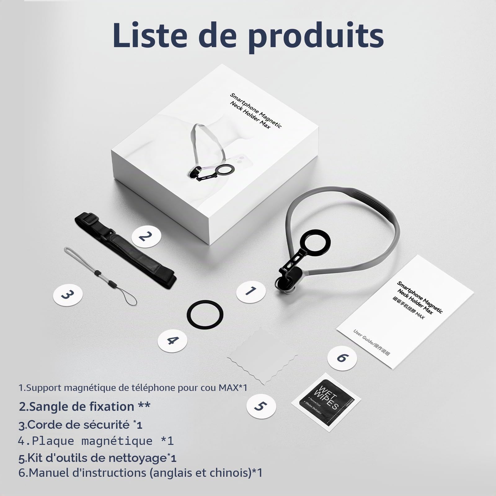 AFAITH Max Support magnétique Selfie pour téléphone de cou, support de téléphone rotatif à 360° pour POV VLOG, support Magsafe avec sangle fixe pour iPhone 15 14 13 12 Android