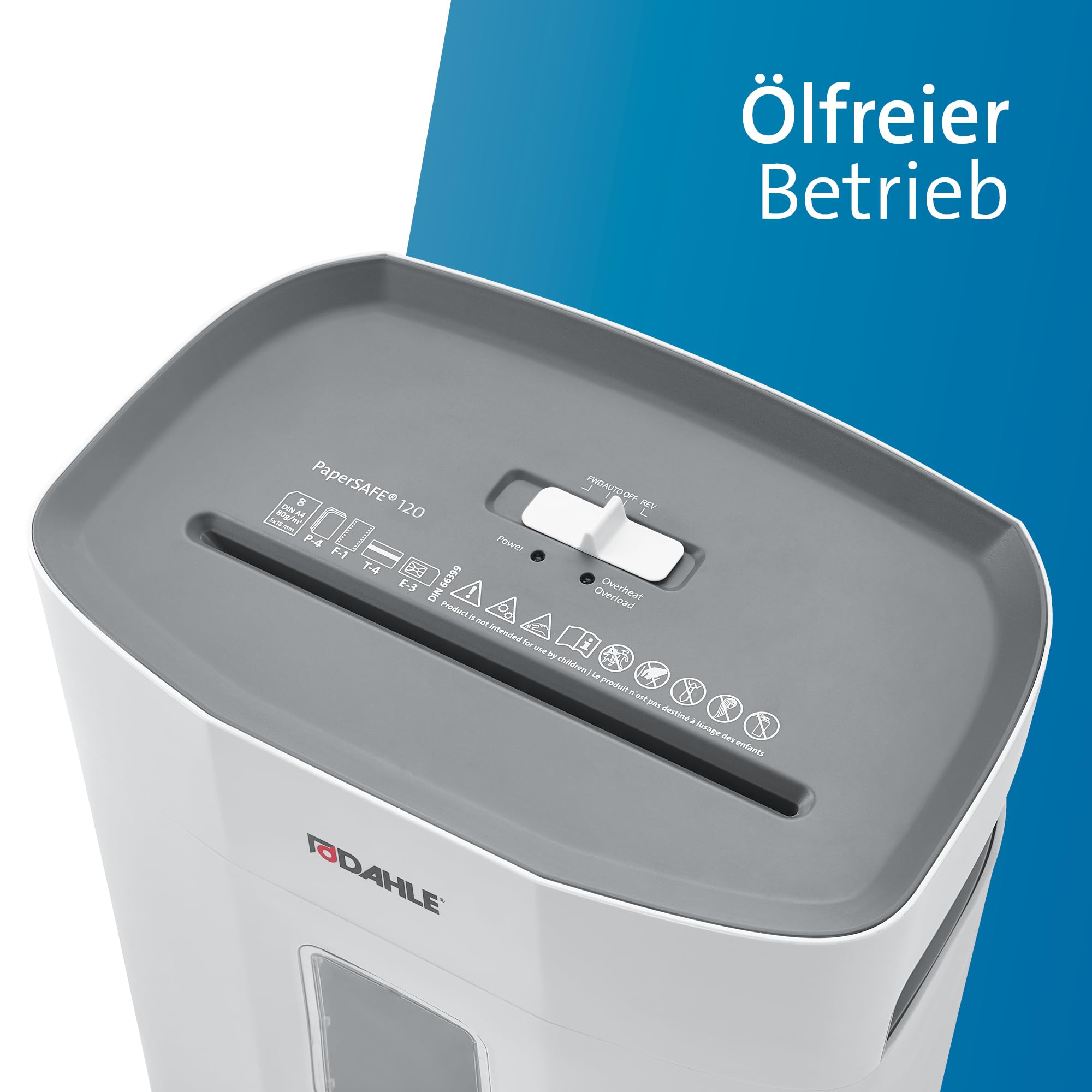 Dahle PaperSAFE PS 140 Aktenvernichter (10 Blatt, Sicherheitsstufe P4, Partikelschnitt, öl- und wartungsfrei, 12 Liter) grau