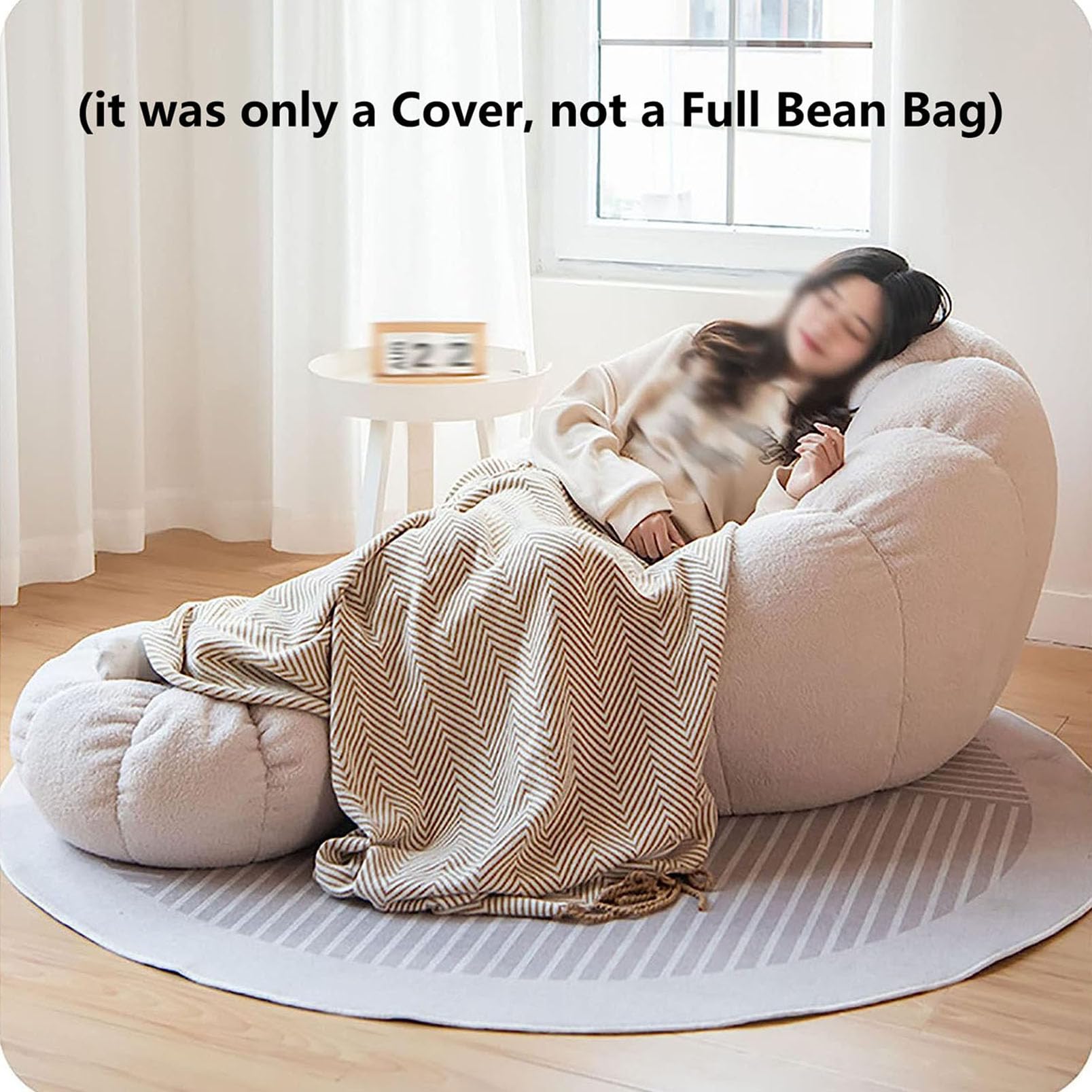Lazy Lounger Sitzsack Stuhlbezug, Sessel aus ultraweichem Teddy-Stoff (ohne Füllstoff) Kürbis-Optik, Soft and Comfortable, Optimal Support for The Back 85 x 65 cm,Weiß