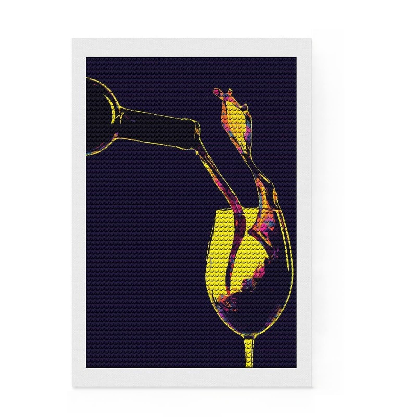 Junmoney Wine on Glass Diamond Art Canvas 8"x12", Birthday Gift, for Adults, Creative Leisure Activity, Aesthetic Room Decor
