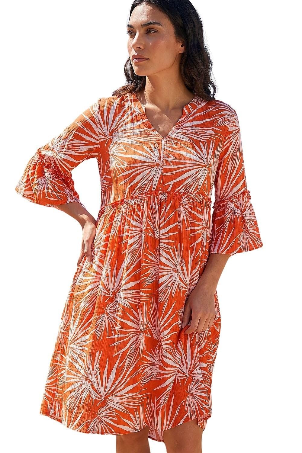 Roman Women's Orange Abstract Print Crinkle Smock Dress In | Size: 16
