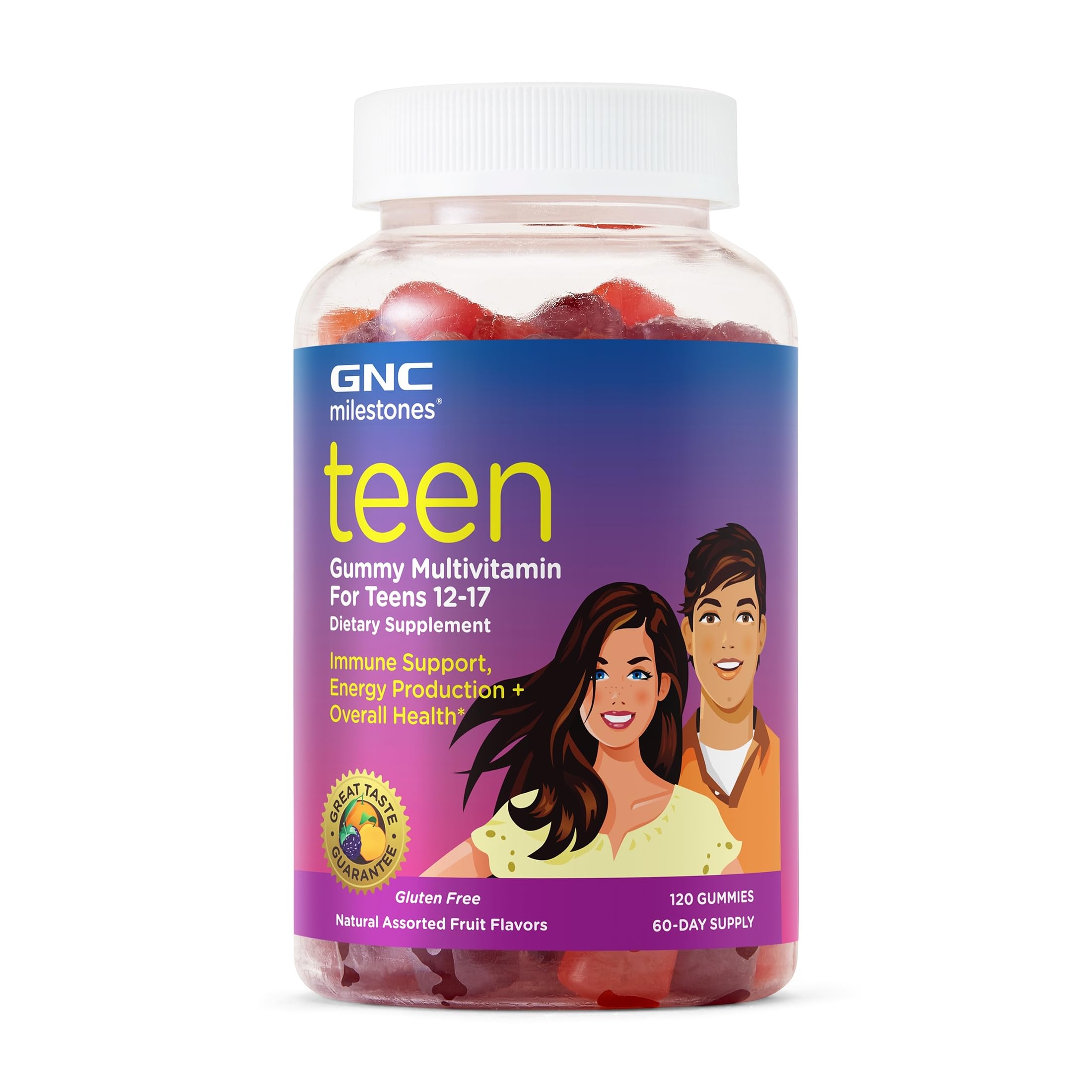 GNC milestones Teen Multivitamin, Fruit Flavors, 120 Gummies, 60 Servings