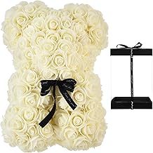 NWSX Orso Rosa - Orsacchiotto Rosa su Ogni Orso Rosa - Orso Floreale Perfetto per l'anniversario, Madri - Confezione Regalo Trasparente Inclusa! Alto 10 Pollici - Oltre 300+ Fiori (10in, Milk White)