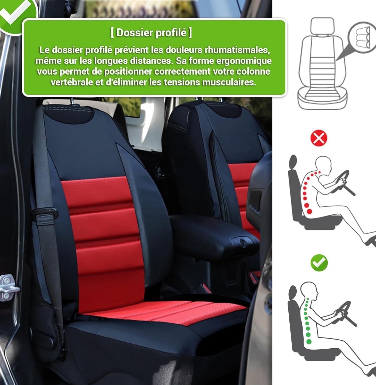 Moltico Housse de Siège Auto Universelle - Cuir Écologique - Protection Avant - Tapis de Siège - Gris
