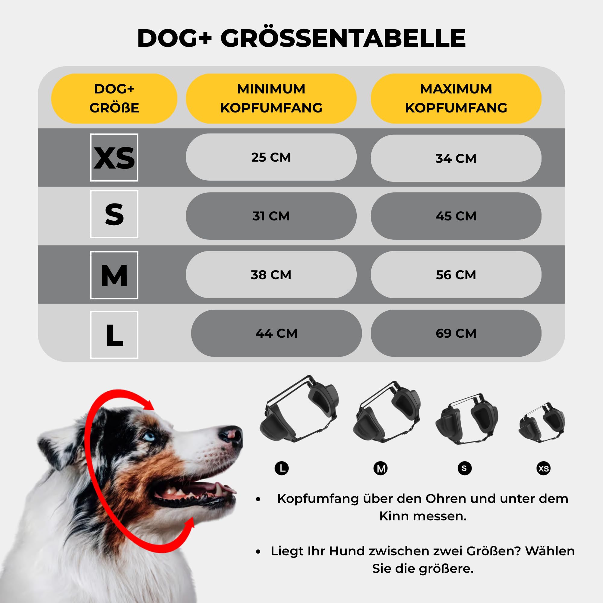 BOLLSEN Dog+ Gehörschutz für Hunde | Verstellbarer Ohrenschutz & Lärmschutz für alle Hunderassen, reduziert Geräusche um ca. 27 dB – ideal bei Silvester, Gewitter & Arbeit (M)