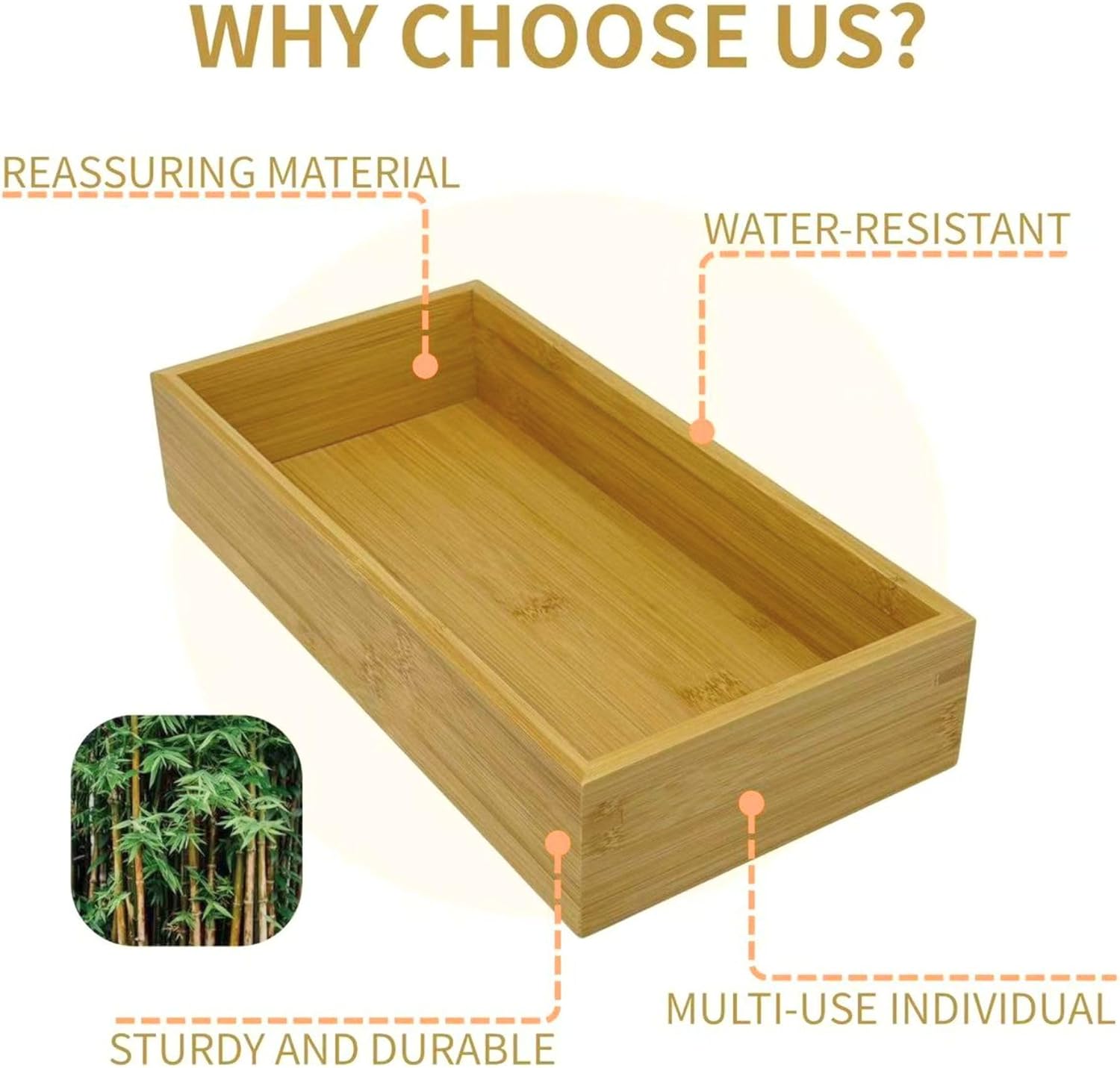 Bamboo Drawer Organizer 11.8x5.9x2.4 Inch | Rectangle Drawer Divider & Utensil Tray for Kitchen, Bathroom, Office, Makeup & Jewelry