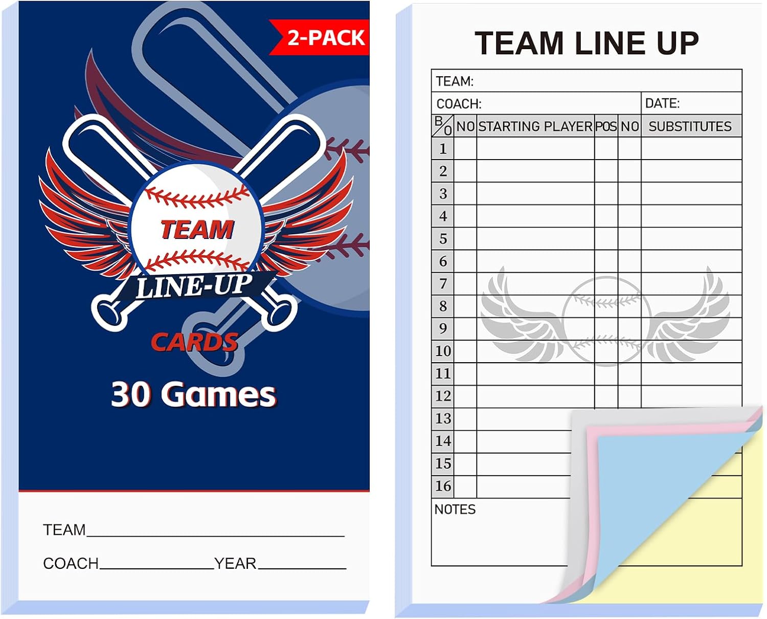 30/60/120/180 Baseball Lineup Cards with 4-Part Carbonless Copies, 4.53 x 7.87 Inch 16 Player Roster Sheets for Games, Softball Line up Coaching Accessories for Coaches and Umpires