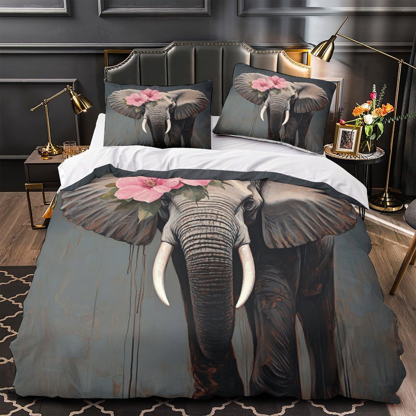 Housse de couette éléphant 3D hypoallergénique et respirante en microfibre premium