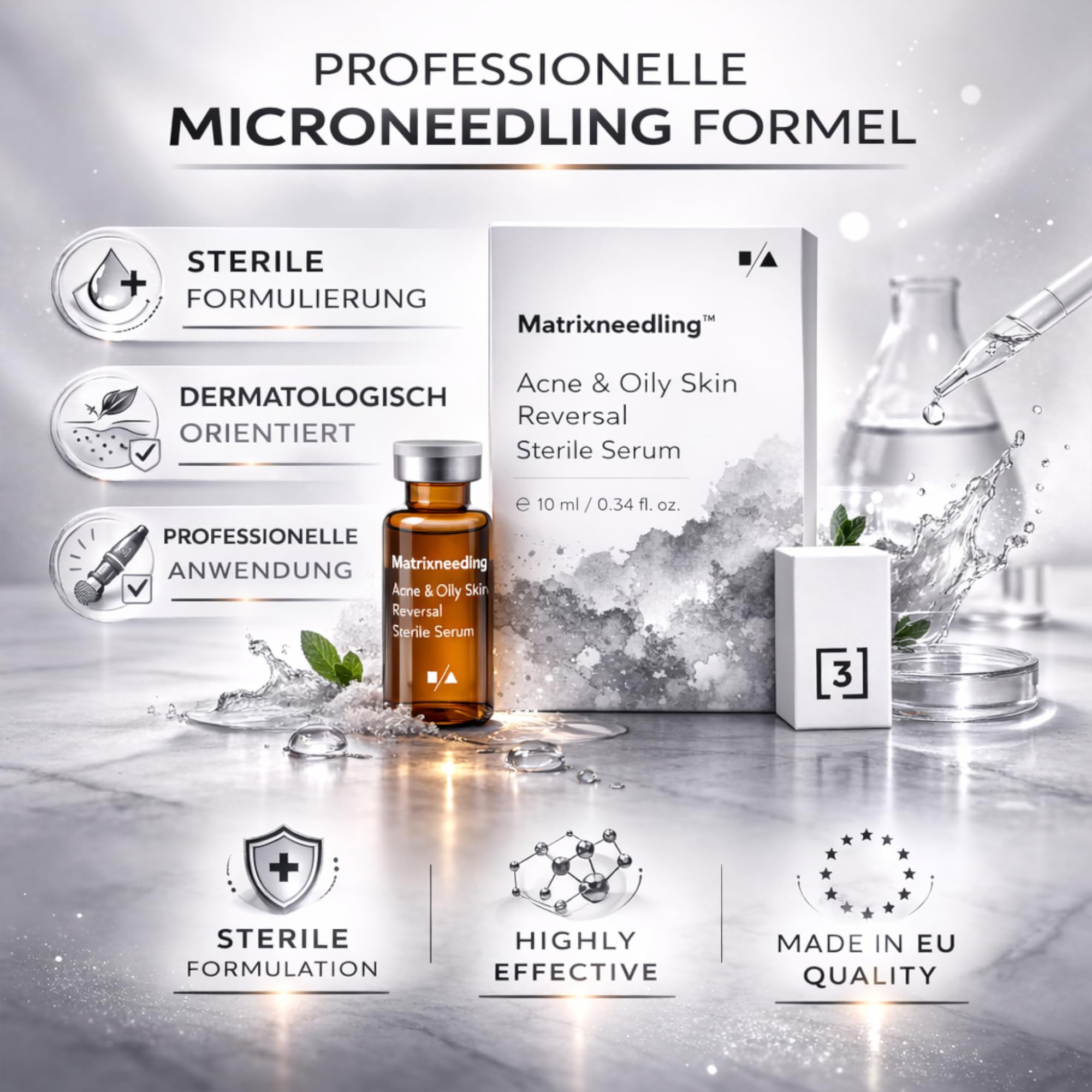 Matrixneedling™ Acne & Oily Skin Reversal – Microneedling Serum gegen Akne & fettige Haut – Niacinamid, Vitamin C & Peptide – Steriles Gesichtsserum für Dermapen & Dermaroller